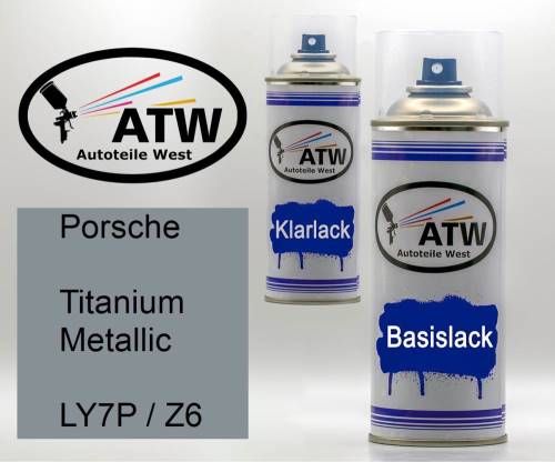 Porsche, Titanium Metallic, LY7P / Z6: 400ml Sprühdose + 400ml Klarlack - Set, von ATW Autoteile West.